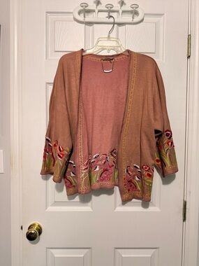 paparazzi Dusty Rose Embroidered Open-Front Cardigan